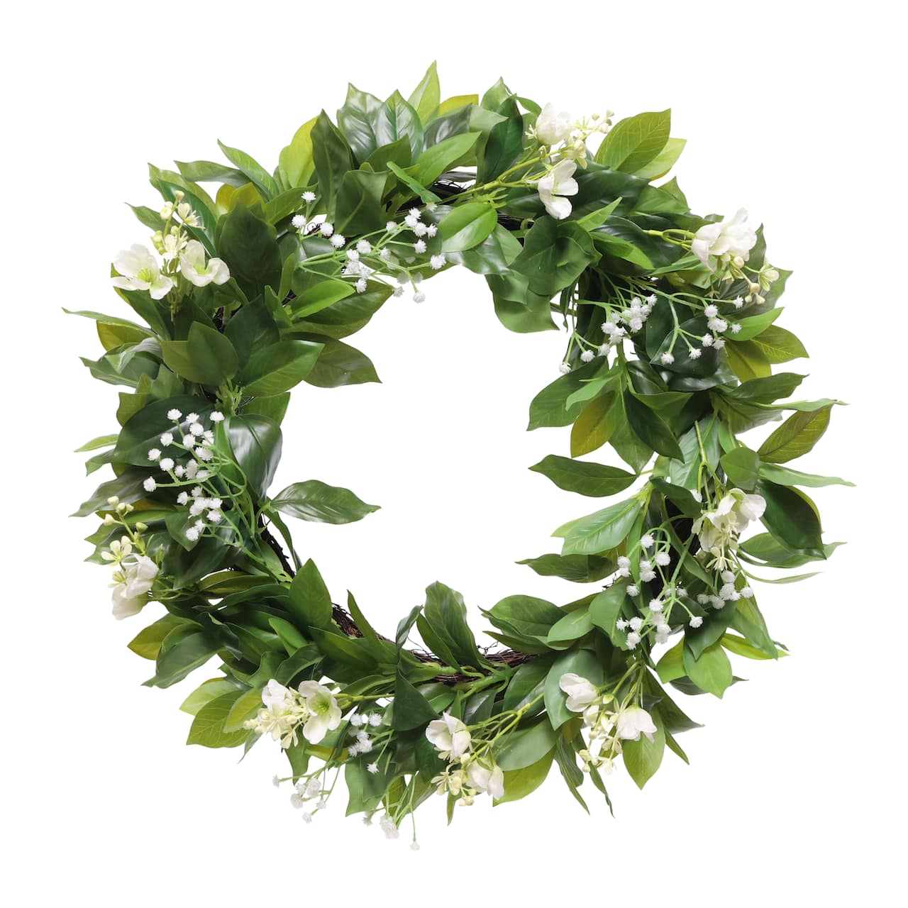 24" Artificial Gypsophila Dogwood Floral Banyan Leaves Spring Wreath
